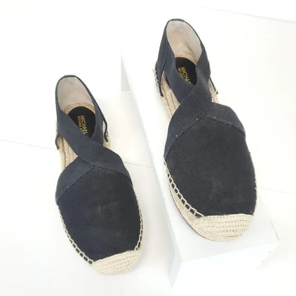 Michael Kors Dana Elastic Crisscross Black Canvas Espadrilles Shoes
